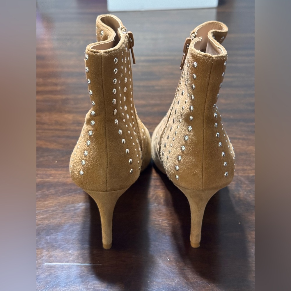 Kensie Tan Studded Heeled Leather Boots - Picture 7 of 11